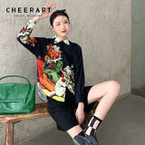 Designer Black Long Sleeve Button Up Shirt Women Print High Fashion 2021 Collared Summer Top And Blouse Aesthetic