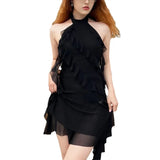 2024 Summer New Women's Clothing Solid Color Dress Street Fashion Hanging Neck Sexy Bare Back