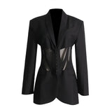 Trend Top 2025 Autumn New See-Through Sexy Mesh Stitching Lapel Suit Jacket