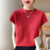 Zingj T-Shirt Women 2024 Spring Summer New Women's Half Sleeve Loose Show Thin Round Neck Knit Bottom Shirt Jacket Women-Outfit
