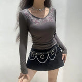 Indie Fairy Grunge Crop Top 90s Vintage Graphic Print Long Sleeve Women Crop Top Harajuku Autumn Spring Female Tees