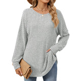 Zingj / Winter 2024 New Round Collar Pit Strip Solid Color Casual Long-Sleeved T-Shirt Top-Outfit