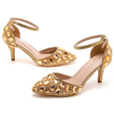 Cm Large-Size Sandals Fine Heel Head Water Drill High Heel Sandals Gold Water Drill High Heels Wedding