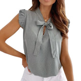 Sleeves Shirt Summer Bow Lace Up Polka Dot Female Ruffle Pullover Vintage Blusa Muyogrt shirts Blouses womens sexy