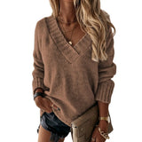 Women's Wear Solid Street Hipster Color Sweater V-neck Long Sleeve Pullover