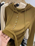 Zingj Age Reduction Double-Sided Hoodie Long Sleeve T-Shirt Buttons, Thick And Warm