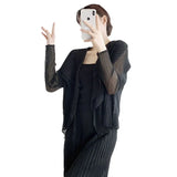 Folded Net Trousers Women Thin Fake Two Open Shirt Large Design Fashion Daily Set Of Casual