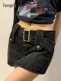 Y2k Vintage Skirts Womens Low Waist Bandage Denim Skirt With Belt Streetwear Jean Skirts For Ladies Club Wear