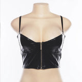 2019 Women Sexy PU Leather Zipper Camis Top New Arrival Fashion Slim Cropped Top Black Fitness