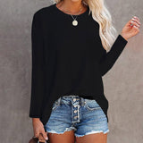 Spring Autumn New Fashion Solid T-shirts Harajuku Long Sleeve Cotton Tee Shirts Elegant Y2K O Neck Female Clothes Top