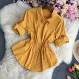 Zingj Clear Color Lapel Tightened Long-Sleeved