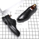 Zingj And Winter Men's Leather Shoes Business Leather Shoes Men's Lace Casual Shoes Men's Shoes Plaid Pointed Toe