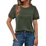 New Women's Round Collar Casual T Overalls Solid Color Lace Sleeve