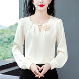 Satin Shirt Female Spring New Gentle Foreign Style Pearl Hanging Feeling Foreign Style