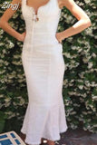 Elegant Women Lace Floral Dress Sleeveless V-neck Bodycon Party Knee Length White Backless Tie-up Female Vestido