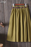 Women Preppy Style Summer Skirt Casual A-line Solid With Belt Mid-length Fashion Elegant Chic Girls Midi Skirts