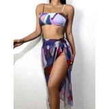 New Sexy 3Pcs Women Bikini Set With Beach Dress Printed Patchwork Biquini Swimwear Push Up Swimsuit Summer Bathing