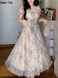 Fashion Lace Fairy Midi Dress Summer Kawaii Puff Sleeve Princess Evening Party Vestidos Women Casual Lolita Dress