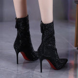 Zingj Boots Women's 2024 Autumn And Winter New Fashion Pointed Rear Zipper High Heel Ankle Boots Thin Heel Fashion Women's Boots-Outfit