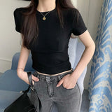 Summer T Shirt Women Tops Slim Short Sleeve Tee Shirts Femme O-neck Sexy Thin High Elastic Female Corset Basic Solid