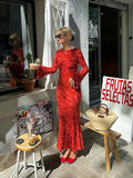 Floral Print Chiffon Flare Sleeve Maxi Dress Female O Neck Slim Fit Long Vestidos Summer Sexy Beach Street Party