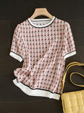 Vintage Printed Thin Chiffon Pullover Tops T Shirt Women Fashion Casual Elegant Chic Silk Satin Loose
