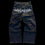 Vintage Gothic Embroidery Jeans Men Y2K New Street Hip Hop Trend Baggy Jeans Couple Harajuku Joker Slouchy Jeans