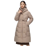 Down Cotton-Padded Jacket Female Long Knee Hooded Cotton-Padded Jacket Female Winter Long Cotton-Padded Jacket Waist Belt Hooded Coat Thick-Outfit