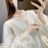 Zingj Spring Autumn New Sweater Women Inside And Outside The Fashion Jacket Hollow Lace Thin Bottom Shirt Women-Outfit