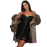 Street Patting Hottie Perspective Lace Splicing Metal Decoration Fashion Dress