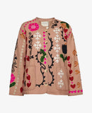 Women's Clothing 2025 New Pink Casual Wind Flowers Long-Sleeved Blouse Single-D Row V-Neck Jacket