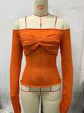 Zingj Wind Women's Autumn Winter New Modified Chest Sexy Hot Girl Light Perspective A Word Collar T-Shirt Jacket-Outfit