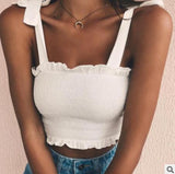 Autumn Tube 2020 New Crop top Women Bow Tie Strap Ruched tank Top Lettuce Edge Elastic Camis 17