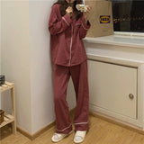Ruffles Patchwork Pajama Sets Long Sleeve Tops Full Length Pants Slim Gentle Sleepwear Cozy Fashion Lounge Females