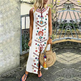 Style Women Casual Loose Dress Mysterious Pattern Printed Ladies Cotton Casual Linen Indian Maxi Dress Plus