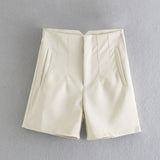 Women Solid Shorts High Waits Zipper Fly Shorts With Pockets Female Chic Casual Shorts Mujer Pantalon