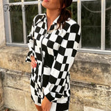 2021 V Neck Plaid Print Mini Bodycon Dress Party Women Elegant Long Sleeve Sexy Autumn Winter Shirt Dresses Casual