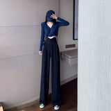 Zingj Sense High Waist Trousers Trousers Children 2024 Autumn Show Thin Match Wide Leg Pants Hanging Sense Straight Suit Pants-Outfit