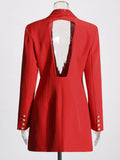 Famous Wind Deep V-Rece Collar Waist Suit Suit 2025 Summer New Temperament Heavy Industry Hot Diamond Design Suit Jacket