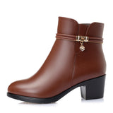 2021 NEW Fashion Soft Leather Women Ankle Boots High Heels Zipper Shoes Warm Fur Winter Boots for Women Plus Size