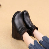 2021 Fashion Winter Boots Women Leather Ankle Warm Boots Mom Autumn Plush Wedge Shoes Woman Shoes Big Size