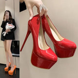 Zingj Autumn New Style High Heel Single Shoes Female Spell Color Fine Heel Sexy Single Shoe Waterproof Platform Ultra High Heel Nightclub Women's Shoes Tide-Outfit
