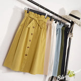 Autumn Skirts Womens 2021 Midi Knee Length Korean Elegant Button High Waist Skirt Female Pleated School