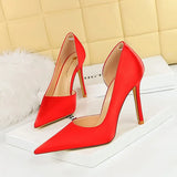 Zingj Fashion And Simple Banquet Sexy Side Hollow Out High Heel Thin Heel Shallow Pointed Silk Women's Singles