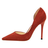 Zingj Simple Thin Heel Ultra High Heel Suede Shallow Tip Sexy Nightclub Show Thin Side Hollow Single