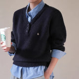 Wearing A Fake Two Sweaters Women's Autumn And Winter Design Shirt Folded Gray Knitted