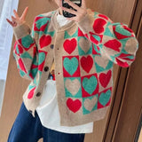 Zingj And Winter On The New 2024 Peach Heart Knitting Cardigan Sweater Female Color Love Single Breasted Temperament Fashion Cardigan Coat-Outfit