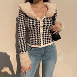 SUCHCUTE Vintage Fur Collar Women's Cardigan Knitted Winter Sweater Coats Korean Fashion Aesthetic Casual Streetwear