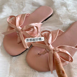 Lazy Wind Elegant Cool Slippers 2025 New Wearing Soft-Soled Bows Shoes Flat Beach
