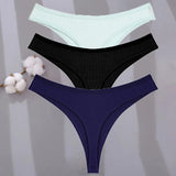 Sexy G-string Women's Cotton Panties Low-Waist Thongs Striped Solid Female Underpants Girl Comfortable Briefs